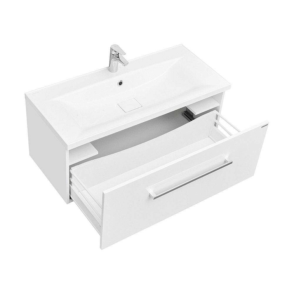 Тумба с раковиной Акватон Мадрид М 1 ящик/Премьер М 100 белая глянцевая для ванной в интернет-магазине Sanbest