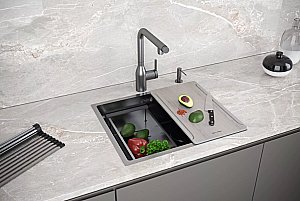 Кухонная мойка Paulmark NEXT-PRO 54 PM705445-GM вороненая сталь купить в интернет-магазине сантехники Sanbest