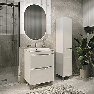 Тумба с раковиной напольная Grossman Виста 58 с 2-я ящ, белый глянец для ванной в интернет-магазине Sanbest