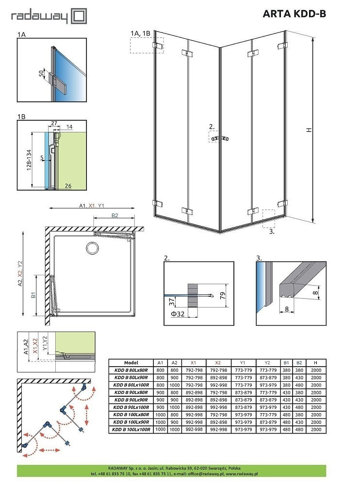 Душевой уголок Radaway Arta KDD B 80x100 купить в интернет-магазине Sanbest