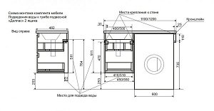 Тумба с раковиной подвесная Эстет Dallas Luxe 110 2 ящика для ванной в интернет-магазине Sanbest