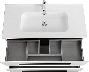 Тумба с раковиной Cezares ECO-CER-N 100 ECO-CER-N-1000-2C-SO-BL белая глянцевая для ванной в интернет-магазине Sanbest