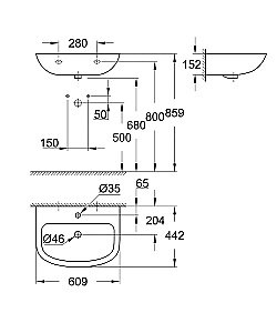 Раковина на полупьедестале Grohe Bau Ceramic 61 белая купить в интернет-магазине Sanbest