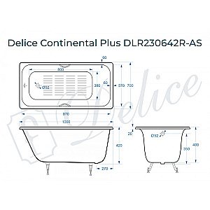 Ванна Delice Continental PLUS Elite DLR230642R-AS 100х70 белая купить в интернет-магазине Sanbest