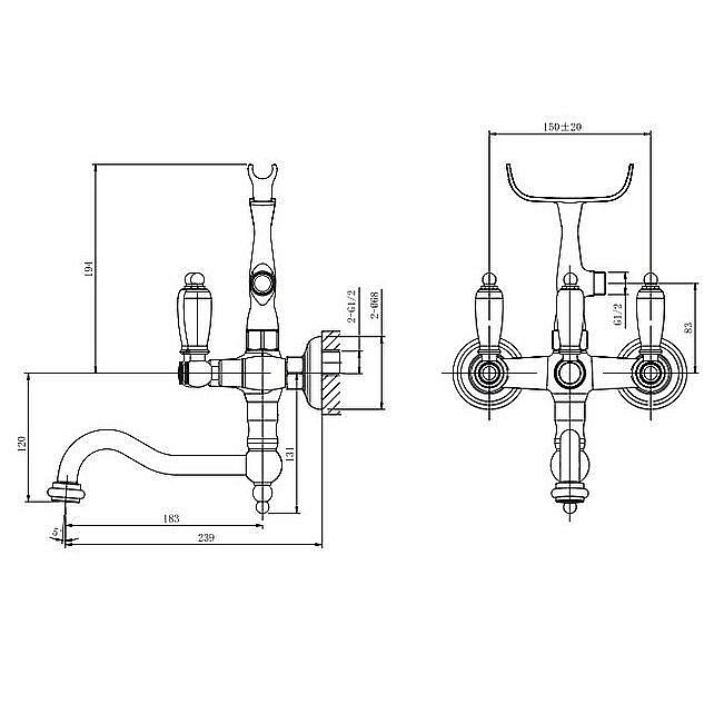Смеситель для ванны Caprigo Adria–Classic 03-510-VOT купить в интернет-магазине сантехники Sanbest