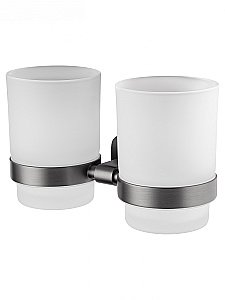 Два стакана для зубных щеток с держателем WONZON & WOGHAND GRAFFITY, Темный графит (WW-9328-GM) купить в интернет-магазине сантехники Sanbest