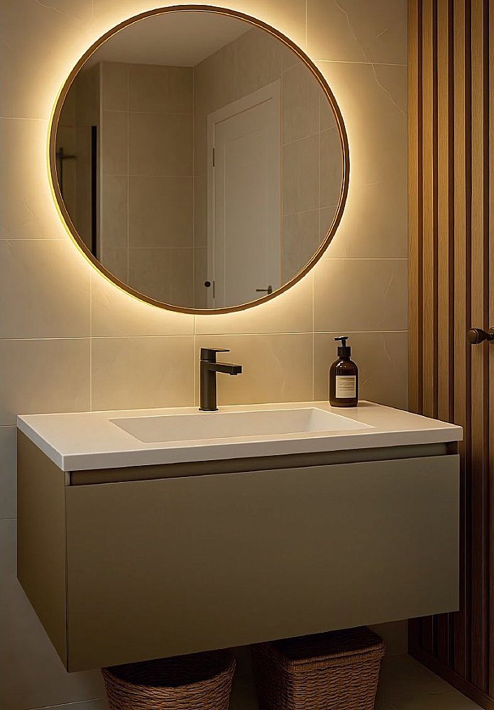 Зеркало Art&Max ASTI AM-Ast-800-DS-FNC-Gold в ванную от интернет-магазине сантехники Sanbest