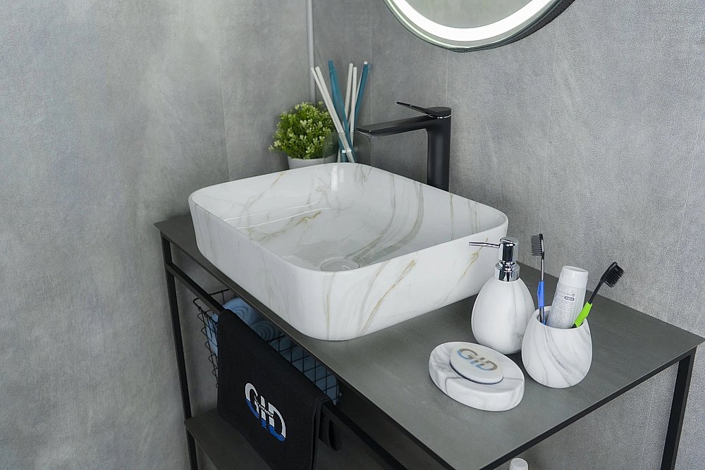 Раковина накладная Gid Geometrico 50 Mnc190 54426серый мрамор купить в интернет-магазине Sanbest