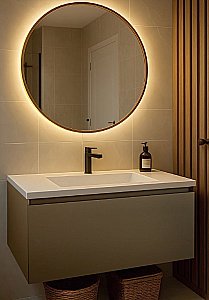 Зеркало Art&Max ASTI AM-Ast-800-DS-FNC-Gold в ванную от интернет-магазине сантехники Sanbest