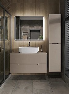 Тумба с раковиной Orange Line 100 Li-100TuLMDF+B04-600W латте/белый для ванной в интернет-магазине Sanbest