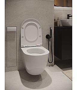 Унитаз подвесной Agger ATI12150+APB188 безободковый, с инсталляцией, смыв торнадо, с крышкой микролифт, белый глянцевый/кнопка белая глянцевая купить в интернет-магазине Sanbest