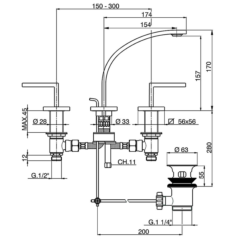 Смеситель для раковины Cisal Wave WA00102121 купить в интернет-магазине сантехники Sanbest