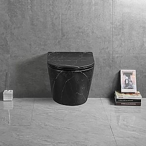 Унитаз подвесной CeruttiSpa Sella Aria Tornado MMB CT9531 безободковый, смыв торнадо, с крышкой микролифт, мрамор черный матовый купить в интернет-магазине Sanbest