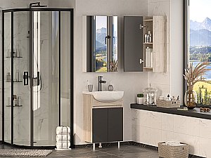 Шкаф подвесной Misty Поло 30 О-Пол08030-014По Антрацит / Дуб Галифакс белый для ванной в интернет-магазине сантехники Sanbest