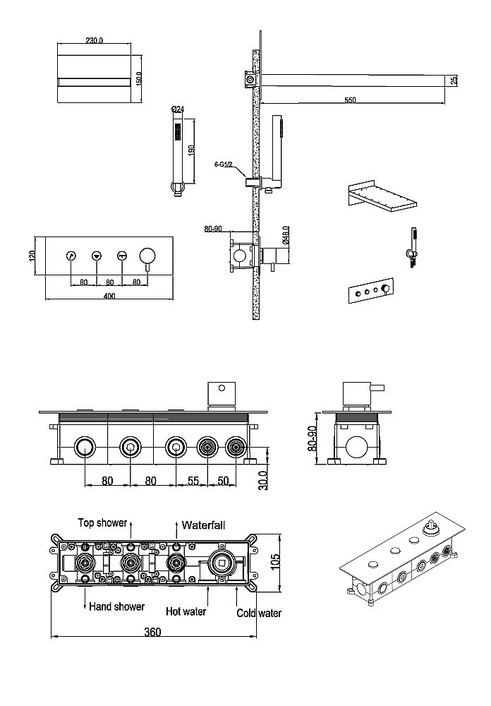 Душевая система Boheme Fusion 130-MG золото матовое купить в интернет-магазине сантехники Sanbest
