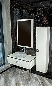 Консоль с раковиной и столешницей Armadi Art LUCIDO WHITE 80 жемчужный белый для ванной в интернет-магазине сантехники Sanbest