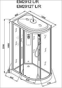 Душевая кабина AvaCan EM Серия EM2912 LEDT 120х90 с гидромассажем, с подсветкой, прозрачная купить в интернет-магазине Sanbest