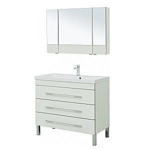 Тумба с раковиной Aquanet Верона 100/Aquanet Нота-100 напольная 3 ящика белая глянцевая для ванной в интернет-магазине Sanbest