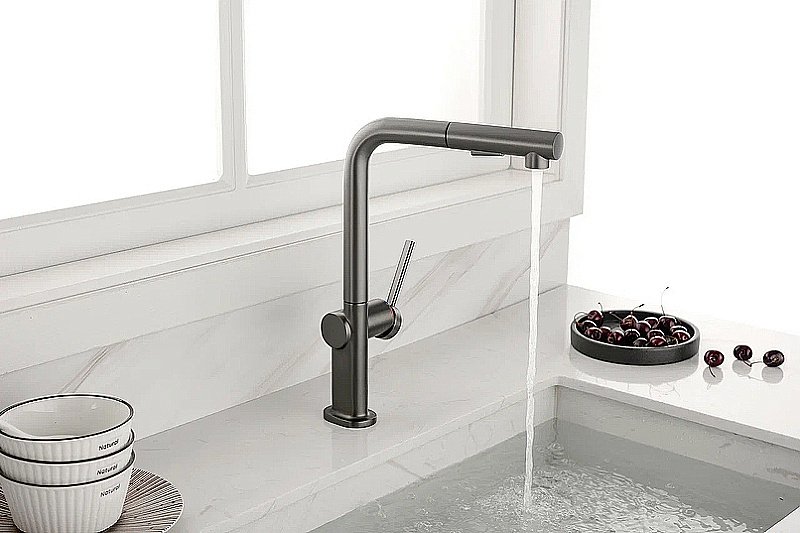 Смеситель для кухни Paulmark Neo Ne214419-GM вороненая сталь купить в интернет-магазине сантехники Sanbest