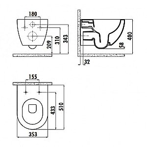 Унитаз подвесной Creavit Free FE322-11SM00E-0000 черный матовый, безободковый купить в интернет-магазине Sanbest