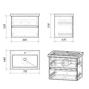 Тумба с раковиной Grossman Юнит 70 кадена вуд для ванной в интернет-магазине Sanbest