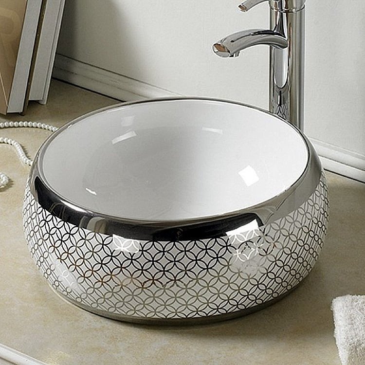 Раковина накладная Ceramalux NC 40 5004SP серебро, белая купить в интернет-магазине Sanbest