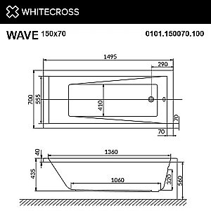 Ванна акриловая WhiteCross WAVE 150x70 белая купить в интернет-магазине Sanbest