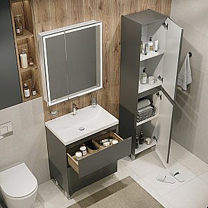 Тумба с раковиной напольная Grossman МЕРКАДО 70 с 2-я ящ, графит матовая для ванной в интернет-магазине Sanbest