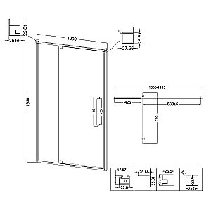 Душевой уголок Niagara Nova NG-85-12AB/NG-A100B-34 120х100 стекло прозрачное/профиль черный матовый купить в интернет-магазине Sanbest