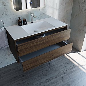 Тумба с раковиной Vincea Luka 100 VMC-2L100CO/VCB-13100W тёмный дуб/раковина белая для ванной в интернет-магазине Sanbest