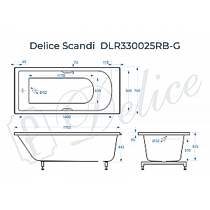 Ванна Delice Scandi DLR330025RB-G 170х70 белая/ручки черные купить в интернет-магазине Sanbest