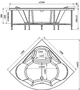 Ванна акриловая Vannesa Сандра 2-78-0-0-1-221 149х149 купить в интернет-магазине Sanbest