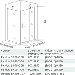 Душевой уголок Good door Pandora WTW+SP 120x80 прозрачный купить в интернет-магазине Sanbest