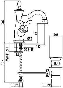 Смеситель для раковины Gattoni Timor 1230012C0cr бронза купить в интернет-магазине сантехники Sanbest