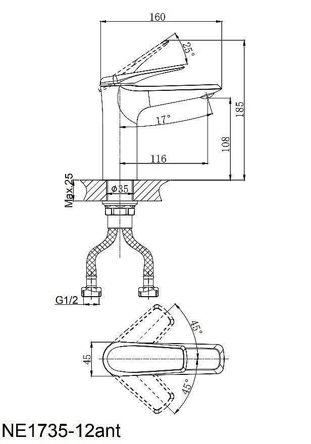 Смеситель для раковины Rush Nevis NE1735-12 темно-серый купить в интернет-магазине сантехники Sanbest