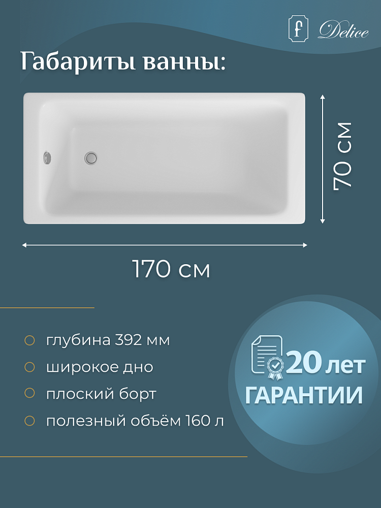 Ванна чугунная Delice Parallel 170х70 купить в интернет-магазине Sanbest