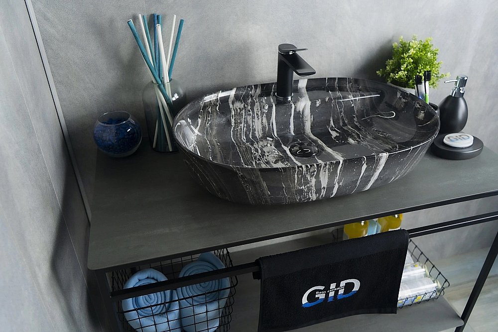 Раковина накладная Gid Lago 61 Bs1346 54466 черный мрамор купить в интернет-магазине Sanbest