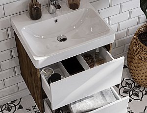 Тумба с раковиной Акватон Сканди 55 белая/дуб рустикальный для ванной в интернет-магазине Sanbest