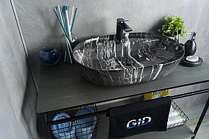 Раковина накладная Gid Lago 61 Bs1346 54466 черный мрамор купить в интернет-магазине Sanbest
