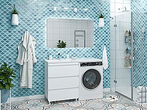 Тумба с раковиной Misty Чегет - 70 П-Чег-01070-01Н3Я (Раковина Эстет Даллас 130) белая для ванной в интернет-магазине Sanbest