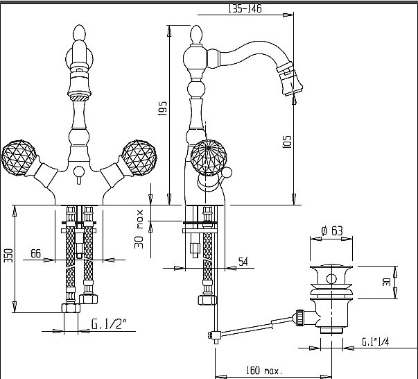 Смеситель для биде Cezares ATLANTIS-BS2-02-Sw бронза купить в интернет-магазине сантехники Sanbest