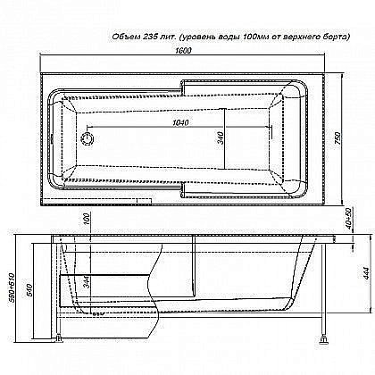 Акриловая ванна Aquanet Taurus 160x75 к/с88 купить в интернет-магазине Sanbest