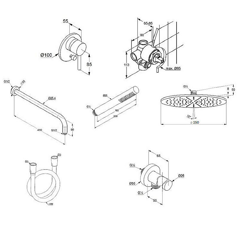 Душевая система Kludi Bozz 38736N076 золото брашированное купить в интернет-магазине сантехники Sanbest