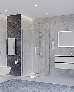 Душевой уголок Cezares PLANE 90х90 P-1-90-C-IN стекло прозрачное/профиль сатин купить в интернет-магазине Sanbest