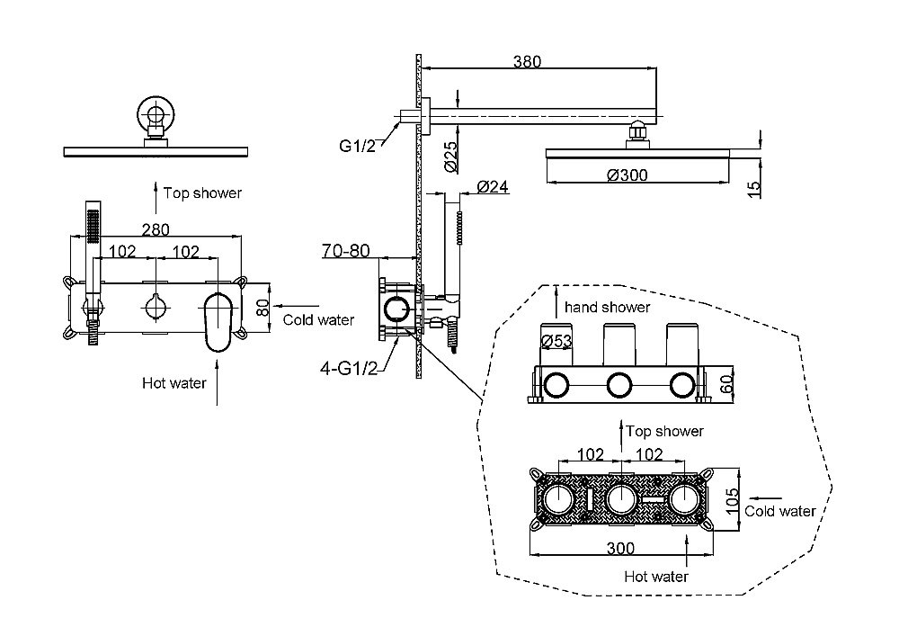 Душевая система Boheme Spectre 454-MG золото матовое купить в интернет-магазине сантехники Sanbest