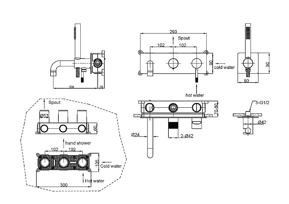 Смеситель для ванны Boheme Uno 464-3-NB никель брашированный купить в интернет-магазине сантехники Sanbest