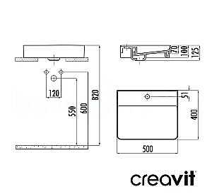 Накладная раковина CREAVIT Ruby 50х40 RB051-00CB42E-0000 белая купить в интернет-магазине Sanbest