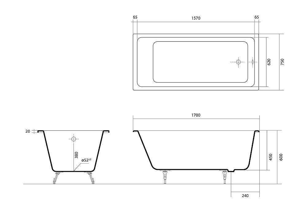 Ванна Aquatek Альфа 170x75 AQ8970F-00 белая купить в интернет-магазине Sanbest