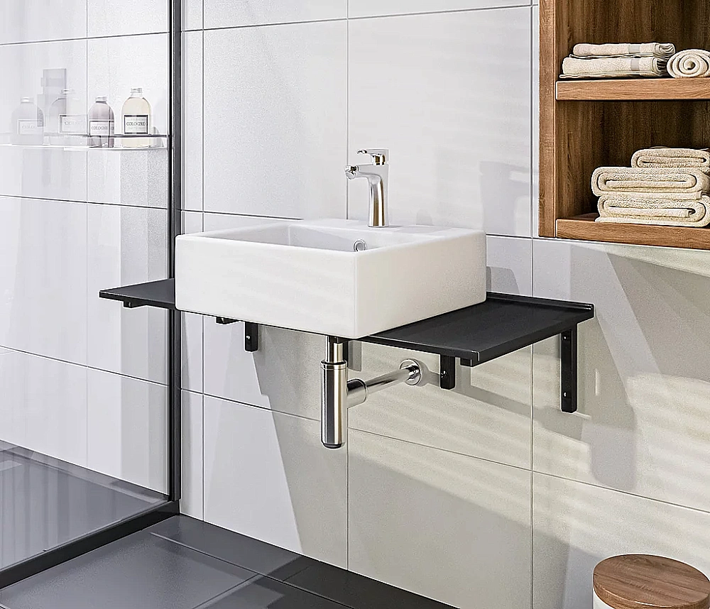 Столешница Good Door 120 г-образный кронштейн, черная глянцевая для ванной в интернет-магазине сантехники Sanbest