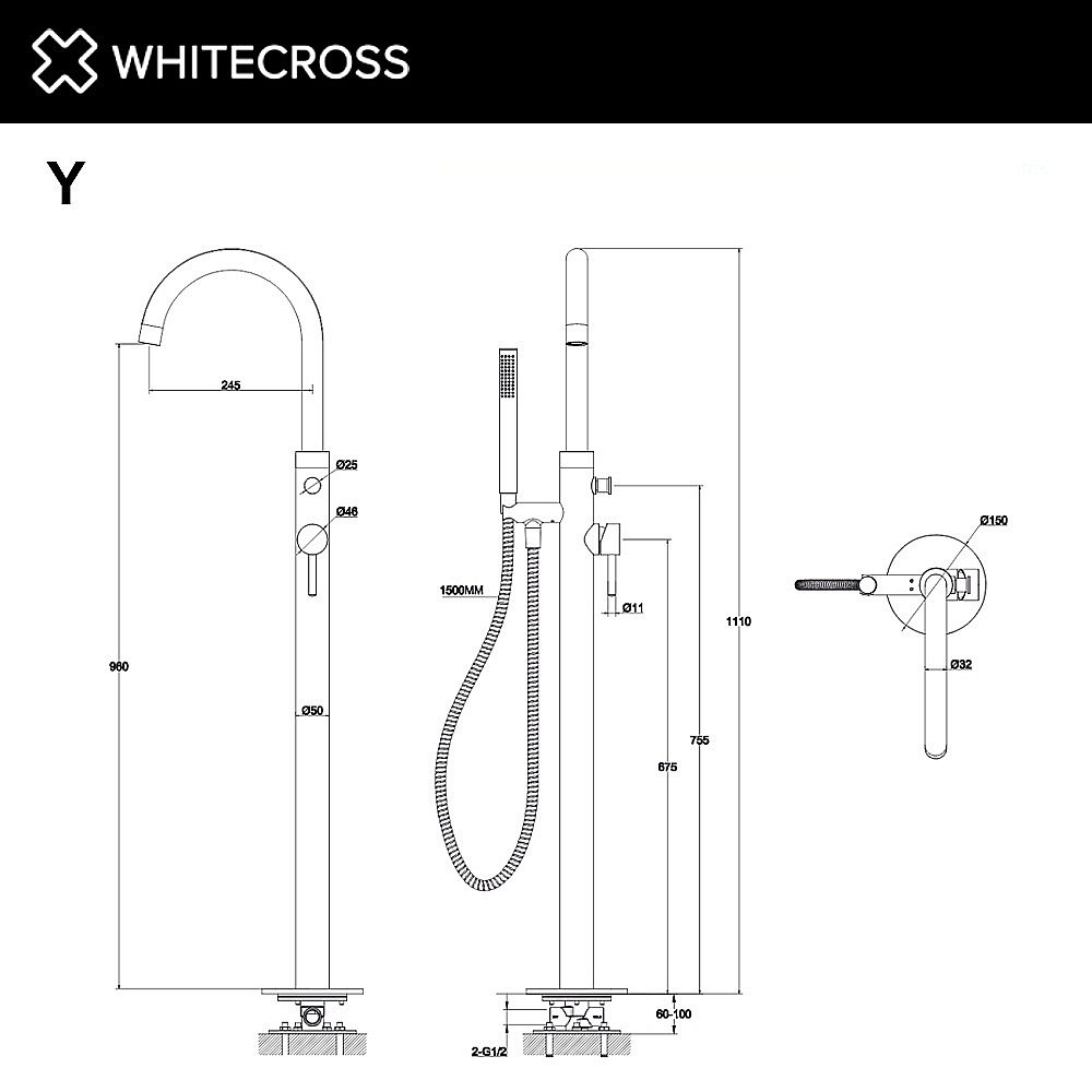 Смеситель для ванны WhiteCross Y Y1233GLB матовое золото купить в интернет-магазине сантехники Sanbest